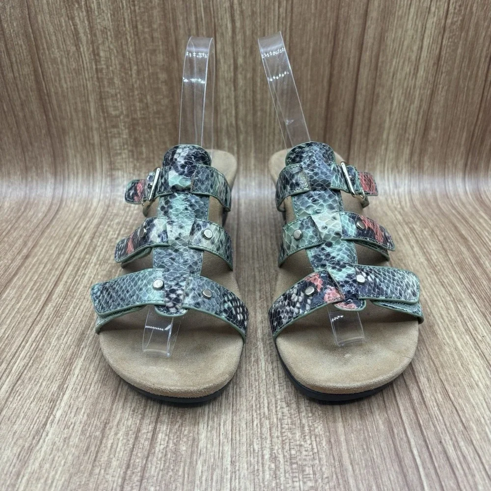 Vionic Wedge Sandals Multi‎ Snakeskin Women Size 6 Adjustable Straps Orthaheel